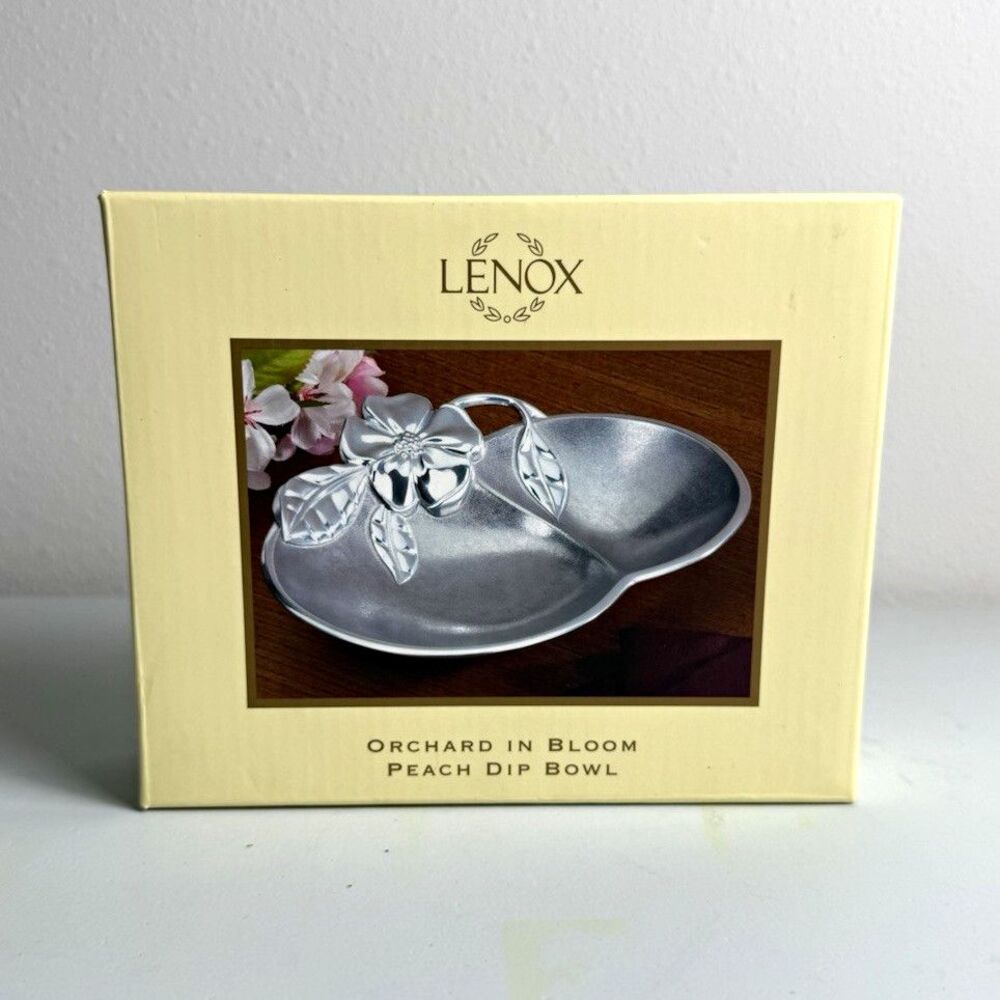 Lenox Orchard in Bloom Peach Dip Bowl, Silver Floral Metal Beautiful
